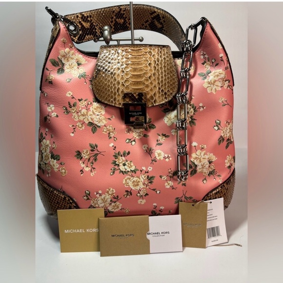 Michael Kors Handbags - Michael Kors Collection Bancroft Woman’s Shoulder Bag with Snake-Texture Accents